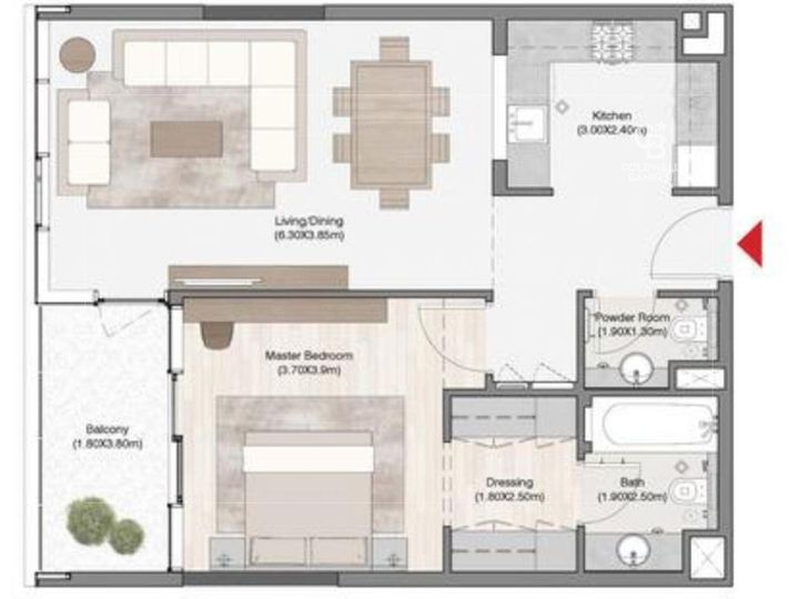 Floor plan - Spacious 1BR | Prime Location | South Living