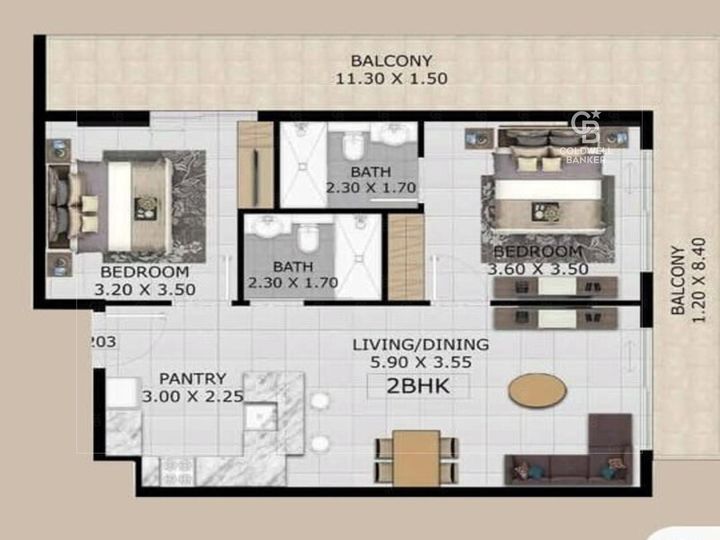 Floor plan - 2 BR + Study | Great Layout | Handover Q3 2026