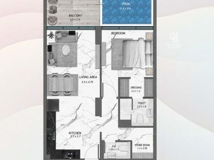 Floor plan - 1BHK+Private Pool | Next to Metro | Handover Soon