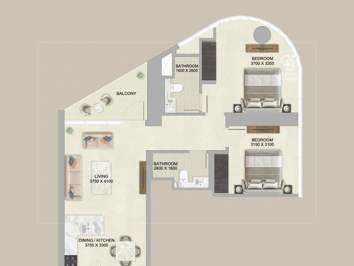 Floor plan - Luxury 2BR High Floor | Skyline Views | Sobha
