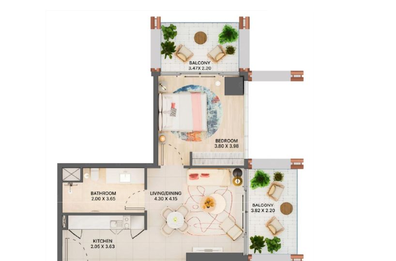 Floor plan - Furnished 1BR | Skyline And Lagoon View | Luxury