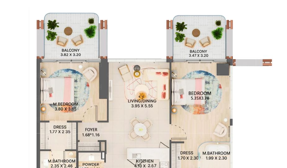 Floor plan - Spacious 2BR | Pool And Boulevard View | Furnished
