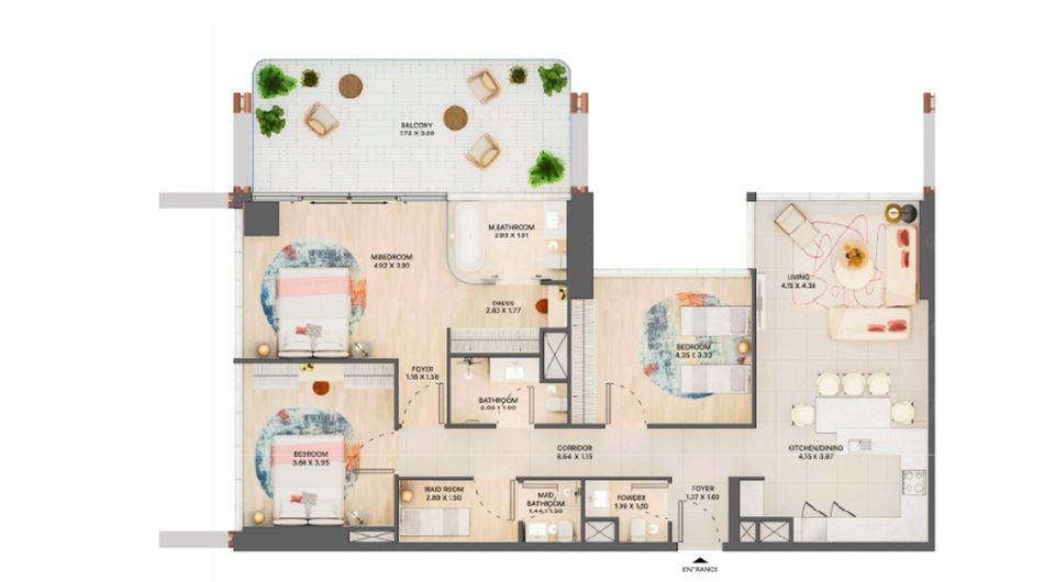 Floor plan - Spacious 3BR+Maid | Skyline, Lagoon And Blvd View