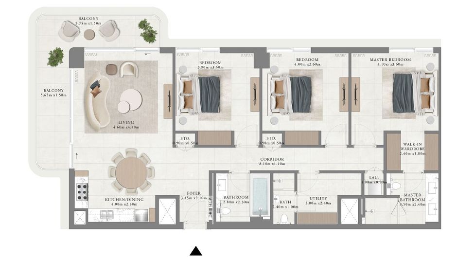 Floor plan - Resort Living | 3 Bed Corner Unit | Pool View